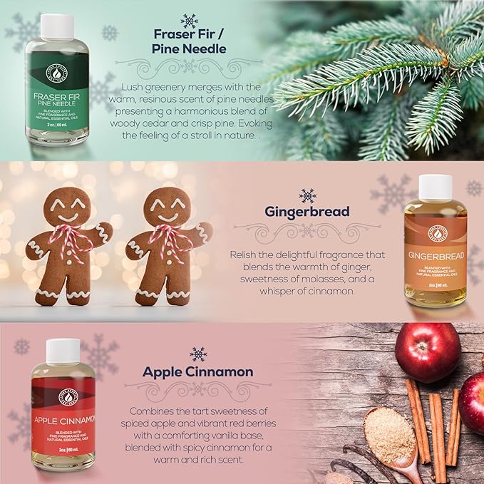 Aroma Country Winter Scent Gift Set – Essential Oils for Diffusers, Reed Diffusers & Oil Warmers | Apple Cinnamon, Fraser Fir, & Gingerbread Scents | Perfect for Home Fragrance