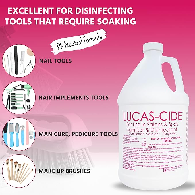 LUCAS-CIDE Salon and Spa Disinfectant Multipurpose Surface Sanitizer, Hospital Grade, EPA Disinfectant Cleaning Supplies Solution 1 Gallon - Pink