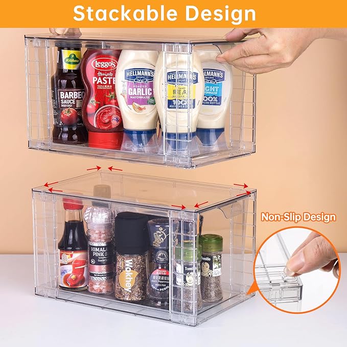 1Pack Large Stackable Storage Drawers,Clear Acrylic Organizers with Handle,Easily Assemble for Kitchen Undersink,Bathroom,Cabinet,Makeup,Closet,Medicine,Pantry Organization Bins