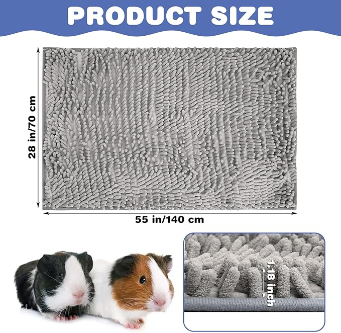 PINVNBY Guinea Pig Cage Liner Washable Fleece Pee Pads Reusable & Non-Slip Guinea Pig Bedding Rabbit Training Mat Small Animal Cage Accessories for Bunny Hamster Rat Ferret (Gray, 55" x 28")