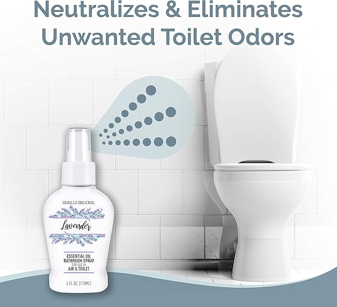SMELLS BEGONE 4 oz Essential Oil Air Freshener Bathroom Spray - Eliminates Bathroom & Toilet Odors - Made with Essential Oils - Lavender Scent
