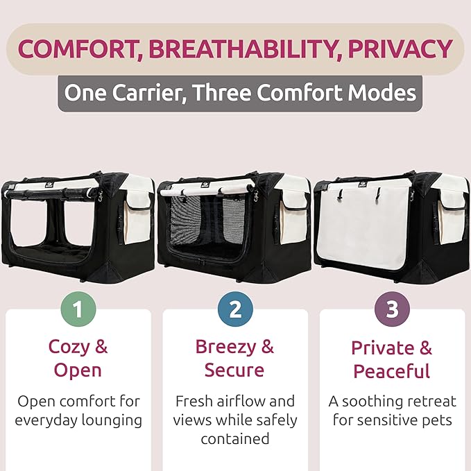 Soft-Sided Cat & Dog Pet Carrier, Large 24"x16"x16", Fits Large Cat, 2 Cats, or Medium Dog Comfortably, Great for Travel & Vet Visits, Privacy Windows, Removable Bed, Locking Zippers, Foldable