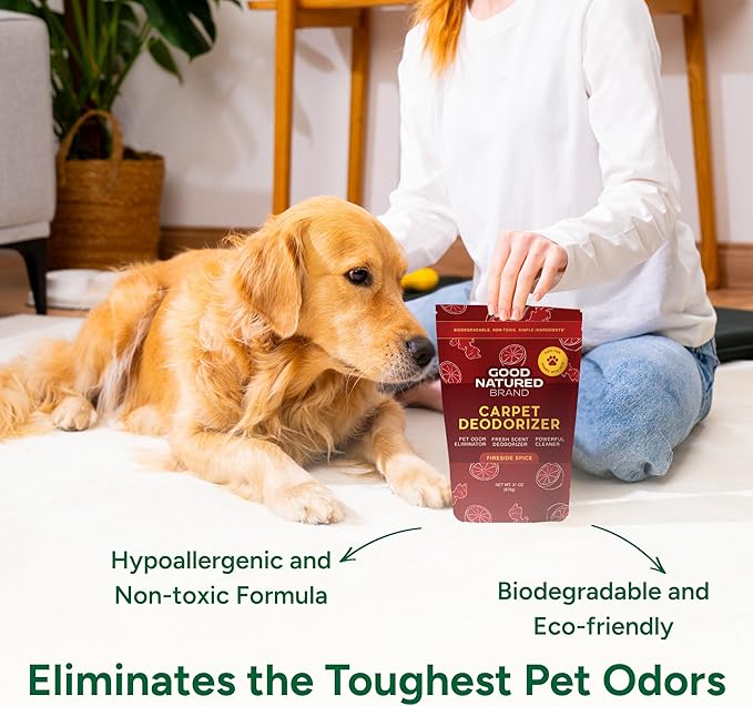 Good Natured Brand | Carpet Deodorizer & Freshener Powder | 31 oz Pet Odor Eliminator for Strong Odor & Pet Urine | Fresh Natural Fireside Spice Scent | Safe for Homes with Pets