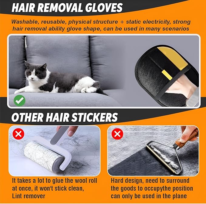 2 Pcs Pet Hair Removal Glove for Cats & Dogs, Upgraded The Magic Brush Pet Hair Remover, Washable & Reusable Pet Hair Glove, Electrostatic Pet Hair Remover Glove for Clothing, Couch, Carpet, Car Seat
