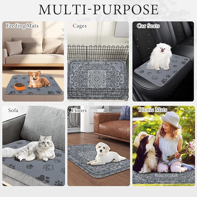 Homimp Washable Pee Pads for Dogs,4 Pack Reusable Puppy Pads,Absorbent and Leakproof Dog Pee Pads,Non Slip Puppy Training Pads,Pet Mat for Floor,Crate,Couch,Whelping,Grey 36"x36"