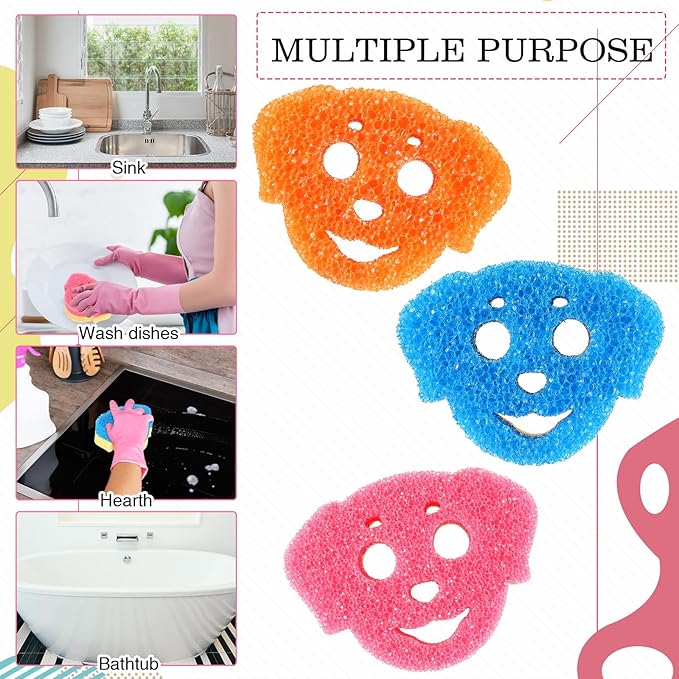 6 Pcs Dog Dual Sided Scrub Sponge Cleaning Sponges Cute Temperature Sensitive Dish Sponges for Washing Dishes Non Scratch Household Multi Use Sponges Scrubber for Kitchen, 3 Colors