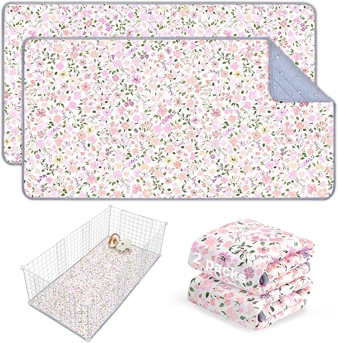 Bienbee Guinea Pig Bedding, 2 Pack 47" x 24" Reusable Guinea Pig Cage Liner Waterproof and Absorbent Small Animal Bedding Washable Pee Pads for Small Pet Hamster Rabbit Squirrel, Light Pink