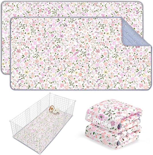 Bienbee Guinea Pig Bedding, 2 Pack 47" x 24" Reusable Guinea Pig Cage Liner Waterproof and Absorbent Small Animal Bedding Washable Pee Pads for Small Pet Hamster Rabbit Squirrel, Light Pink