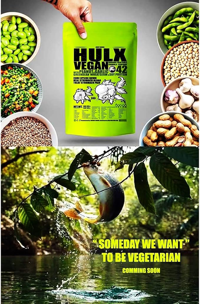 HULX Green Goldfish Food Sinking Pellets for Big Muscle & Mass Weight Gain, Whey Mixed High Protein 60% Fish Food Growth Fast Formula 600 Gram. 1mm, Healthy, Color Enhancing Clear Water Fish Feed