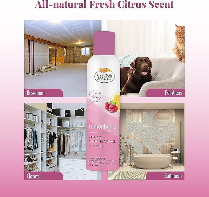 Citrus Magic Odor Eliminating Air Freshener Spray, Lemonberry, 3-Ounce, Pack of 3