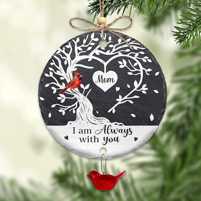 Hyturtle Memorial Cardinal Ornament for Mom – 4" Stone Hanging Tree Decoration with Red Bird Charm – Sympathy Gift, Loss of Mother Keepsake – I'm Always with You Ornaments Memorial 2