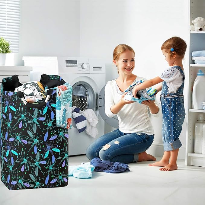visesunny Large Capacity Laundry Hamper Basket Pretty Dragonfly Water-Resistant Oxford Cloth Storage Baskets for Bedroom, Bathroom, Dorm, Kids Room