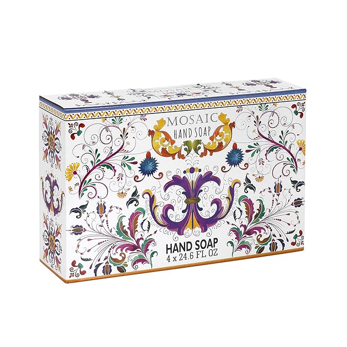 AnatoliaDaphne Mosaic Liquid Hand Soap/Wash Gift Set, Ideal Bathroom Kitchen Hand Soap Set,Lavender + Almond & Argan + Peppermint & Eucalyptus + Camomile, 4 x 24.6 fl oz Each Liquid Soap Bottle