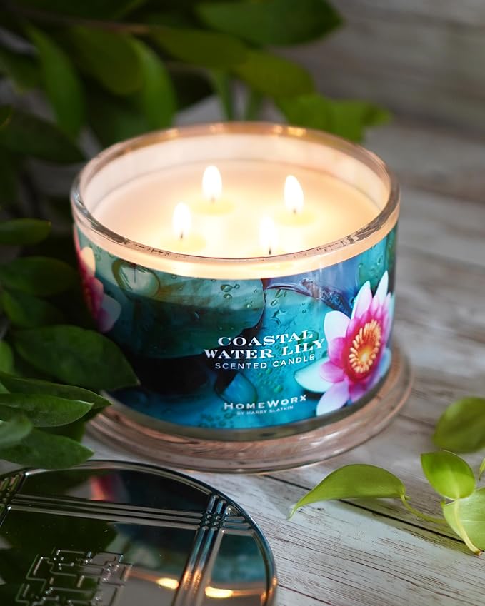 HomeWorx by SLATKIN + CO. Candle- Coastal Water Lily, 18 oz. Premium Scented Candle - 30-55 Hours Burn Time