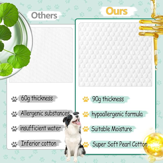 10 PCS Pet Cleaning and Deodorizing Bathing Grooming Glove Wipes for Dogs and Cats, Extra Thick Nourish Fur No-Rinse Grooming Wipes for Daily Care and Travel, Hypoallergenic