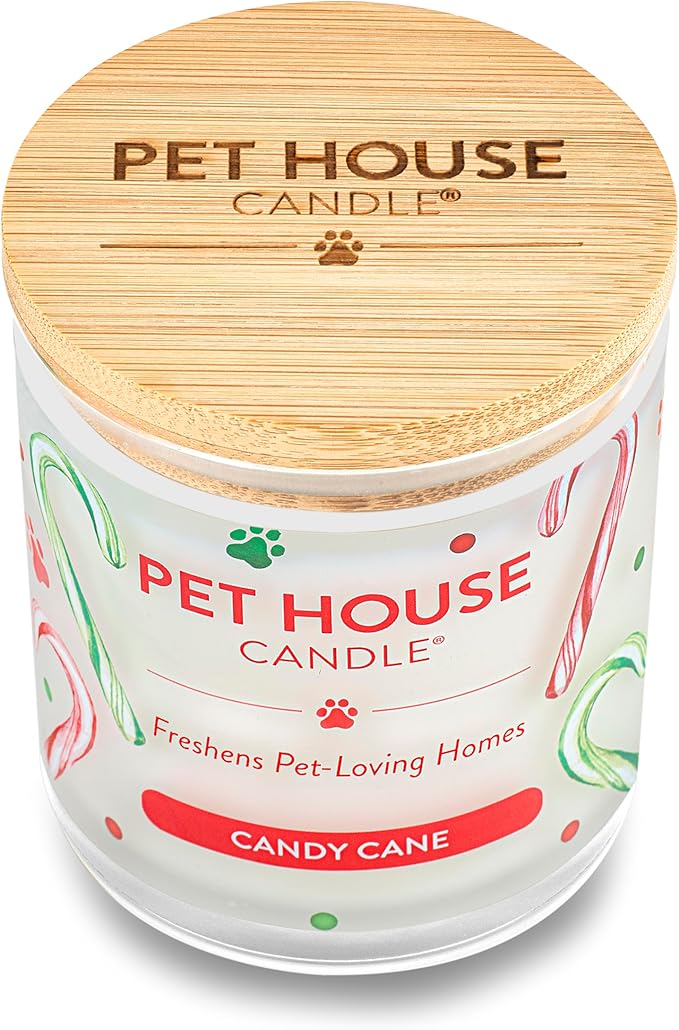 One Fur All Pet Candle 9 OZ Plant-Based Air Freshening Candle, Clean Burning and Long Lasting with a 60 Hour Burn Time - Candy Cane