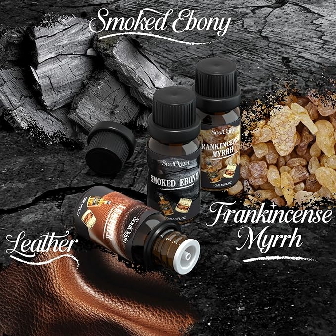 Gentleman Fragrance Oils Set, Essential Oil for Diffuser, Diffuser Oil, Use for Soap Candle Making, Sandalwood, Cedar, Rum, Leather, Smoky Oud, and Frankincense & Myrrh