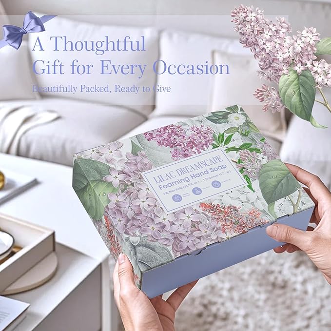 ROMIIE ZOI Lilac Foaming Hand Soap Refill Gift Set – 3 Pack (33.8 Fl Oz Each) with Refillable Dispenser, Soft Floral Scent, Moisturizing, Biodegradable & Chemical-Free Formula for Bathroom, Kitchen