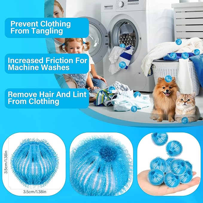 12 Pcs Pet Hair Remover for Laundry, Pet Hair Catcher, Washing Balls, Reusable Washing Machine Lint Paw Hair Catcher, Lint Balls for Washing Machine Dryer (Blue)