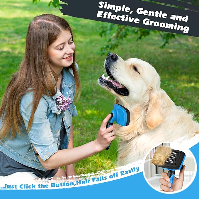 3PCS Self Cleaning Slicker Brush & Pet Grooming Rake & Bath Brush for Dogs and Cats | Double-Sided Dematting Pet Comb & Skin Friendly Deshedding Grooming Tool | Premium Pet Supplies (Blue Black)