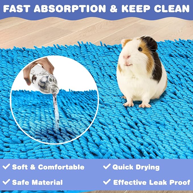 PINVNBY Guinea Pig Cage Liner Washable Fleece Pee Pads Reusable & Non-Slip Guinea Pig Bedding Rabbit Training Mat Small Animal Cage Accessories for Bunny Hamster Rat Ferret (Blue, 55" x 28")
