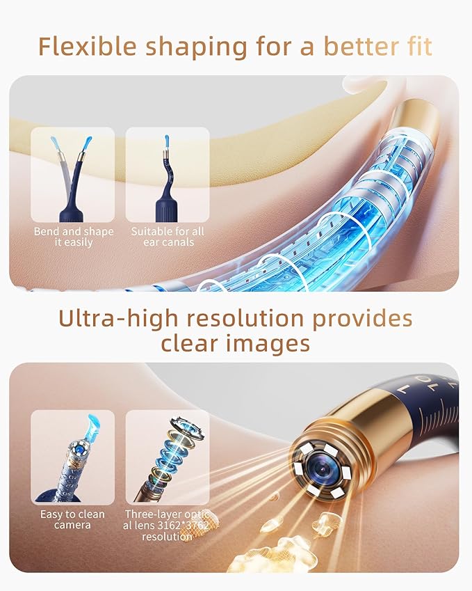 Ear Wax Removal Tool Camera Kit, Ear Cleaning Kit with Flexible Visual Ear Camera Otoscope, Portable Wireless Painless Ear Cleaner with Earwax Remover Tweezers for Adults Kids Pets
