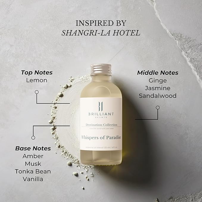 Brilliant Scents Diffuser Oil Refill, Inspired by Shangri La Hotel, Hotel Series Aroma Scents, Essential Oils Set for Home, Fragrance Oil for Candle Making, Home, 50 ML, Whispers of Paradise