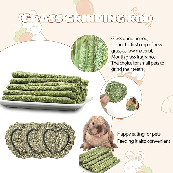 20PCS Bunny Chew Toys for Rabbits Teeth & a Rabbit Hay Feeder Bag, Natural Rabbit Toys & Guinea Pig Boredom Enrichment, Suitable for Bunny Hamster Guinea Pig Ferret Kitten