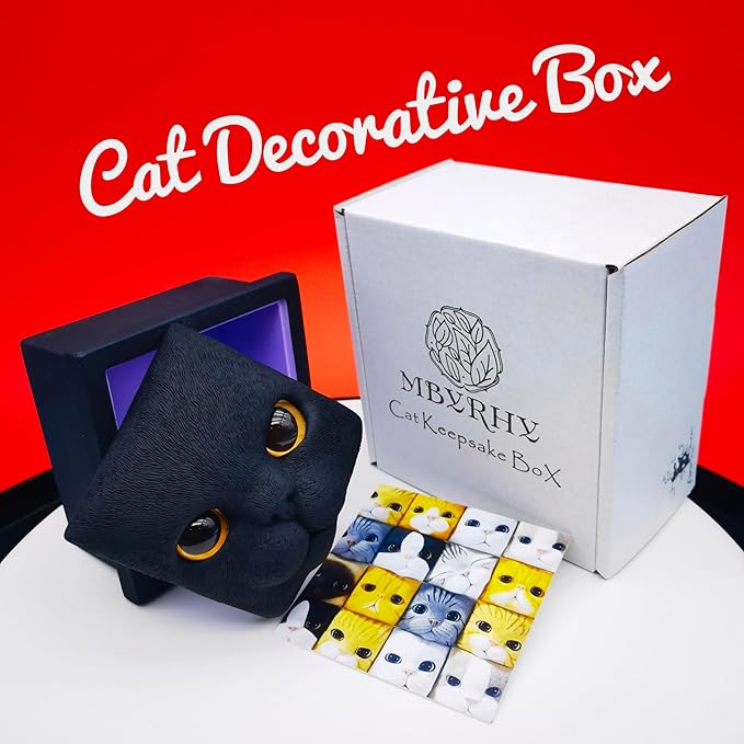 Cat Keepsake Box Memory Decorative Box Cat Portrait Gifts For Pet Owners And Pet Lovers Holds Jewelry Cat's Whiskers Fur and as a Memory Box (Black Cat)