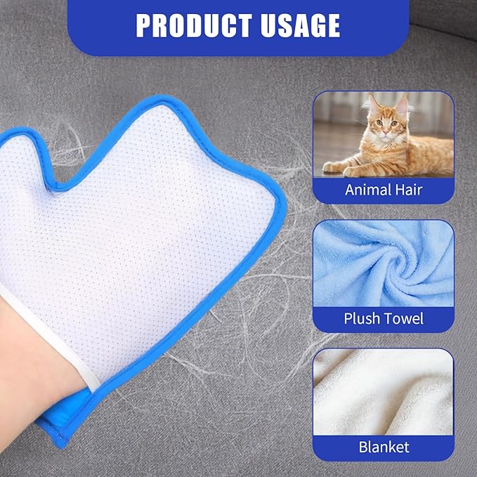 2PCS Pet Hair Removal Mitt, Dog Cat Hair Remover Gloves, Static Fur Grooming Cleaner Glove