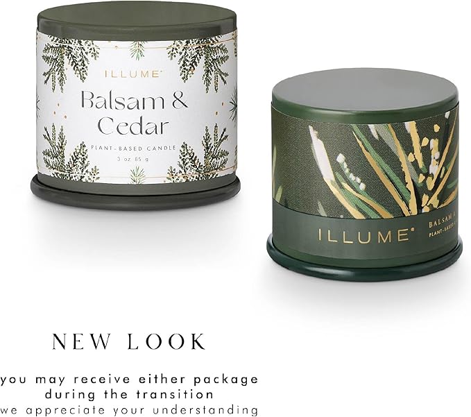 ILLUME Demi Vanity Tin Candle, Balsam & Cedar, Signature 3 oz.