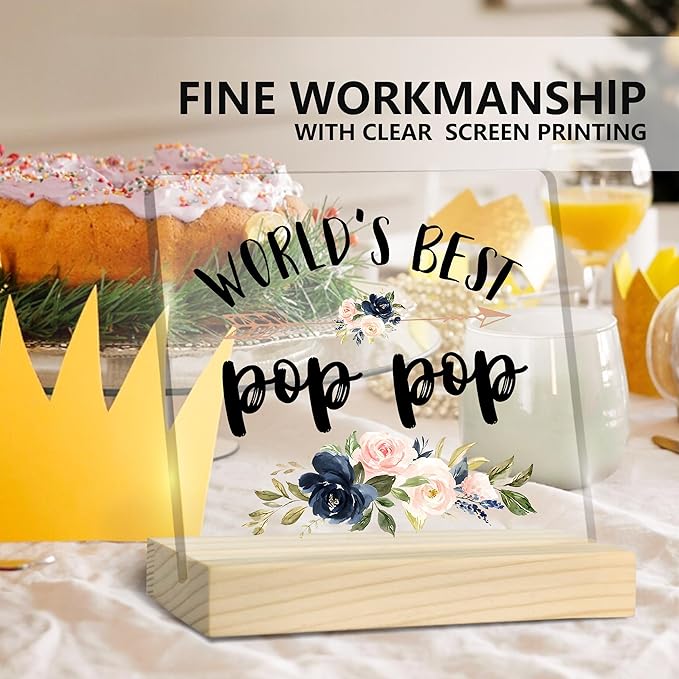 Pop Pop Gifts, Grandpa Gifts, World's Best Pop Pop Acrylic Plaque, Papa Gifts from Grandkids, Pops Gifts for Grandpa, Best Grandpa Gifts Acrylic Sign Desk Table Shelf Decor