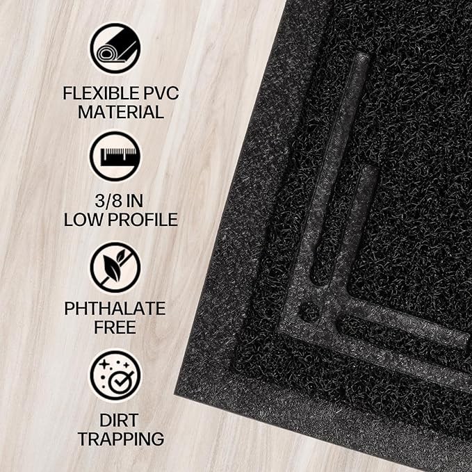 Long Cat Litter Mat Runner 2'x6' - Trap Dirt, Mud and Cat Litter - Premium Waterproof PVC Mesh, Non Slip Rubber Runner for Pets, Entry, Mudroom, Garage, Laundry, RV - Litter Mat XL (Black Modern)