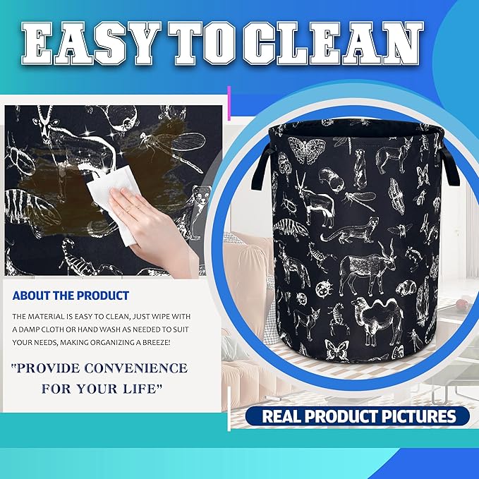 Animal Silhouettes Laundry Basket Oxford Cloth Funny Laundry Hamper With Handle Foldable Portable Clothes Storage Basket 18.9 X 16.5 In Storage Bag For Laundry Room/Bathroom/Bedroom/Dormitories