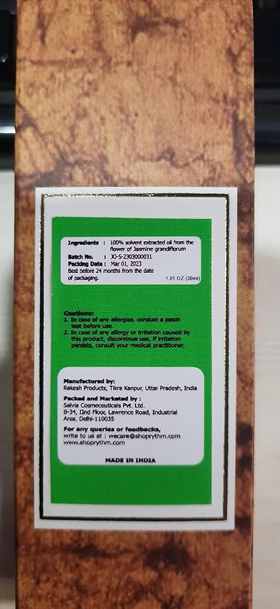 Jasmine (Jasminun Officinale.) 100% Pure & Natural Undiluted Essential Oil Organic Standard Steam Distilled Oil for Moisturize & Nourish Skin, Room Freshner/DIY Oil - 30ml