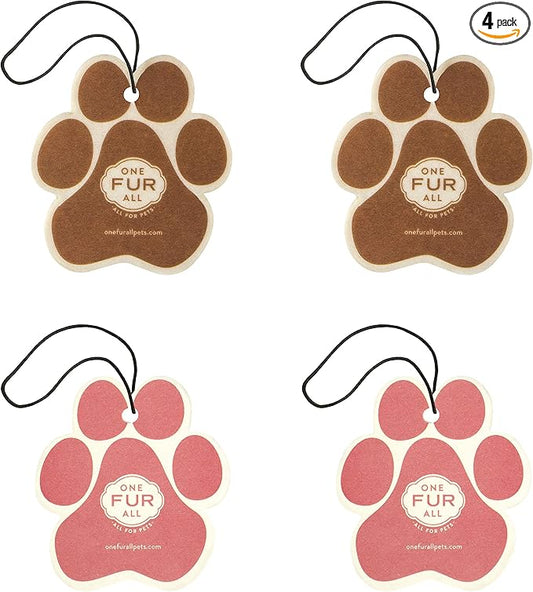 One Fur All Pet House Car Air Freshener - Vanilla Sandalwood/Vanilla Crème Brulee Pack of 4 - Pet-Friendly Air Freshener For Small Spaces & Car - Odor Eliminating Freshener