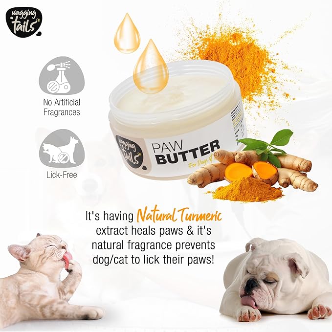 Wagging Tails 6-in-1 Paw Butter for Dogs & Cats, 1.76 fl oz Pack of 3 Turmeric & Honey-Infused Lick-Safe Balm | Relieves Elbow & Paw Discomfort, Repairs Cracks, Moisturizes Pads & Softens Snouts