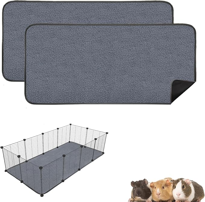Guinea Pig Fleece Cage Liners, Washable Reusable Leakproof Guinea Pig Bedding Super Absorbent Guinea Pig Pee Pads Anti Slip Mat for Small Animals Rabbit Hamster Rat - 2 Pack 48" x 24"