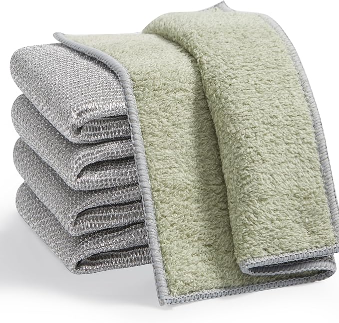 JOYMOOP Dual-Sided Silver Microfiber Cleaning Cloth, Reusable Non-Scratch Dishwashing Rag, Multipurpose Scrubbing Pads for Kitchen, Glass, Stainless Steel