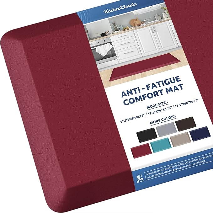 KitchenClouds Kitchen Mat Cushioned Anti Fatigue Kitchen Rug 0.8inch Waterproof Non Slip Kitchen Rugs and Mats Standing Desk Mat Comfort Floor Mats for Kitchen Sink Office (17.3"x39",Red)