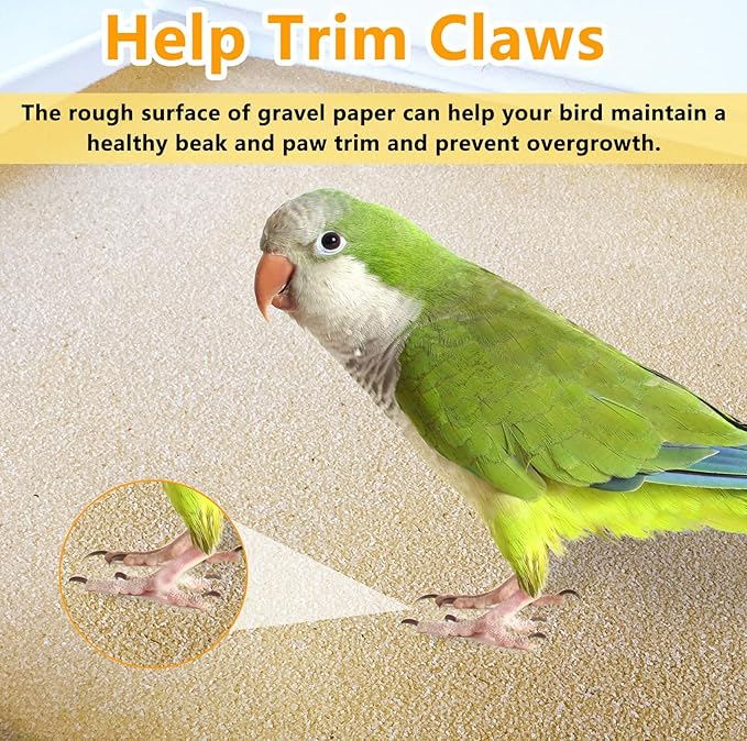 20PCS Gravel Paper for Bird Cage, 17 x 11 inch Cuttable Sea Sand Paper Liners, Calcium Sandpaper for Hard-Billed Birds, Bird Cage Liners for Parrots,Cockatiels & All Your Feathered Friends