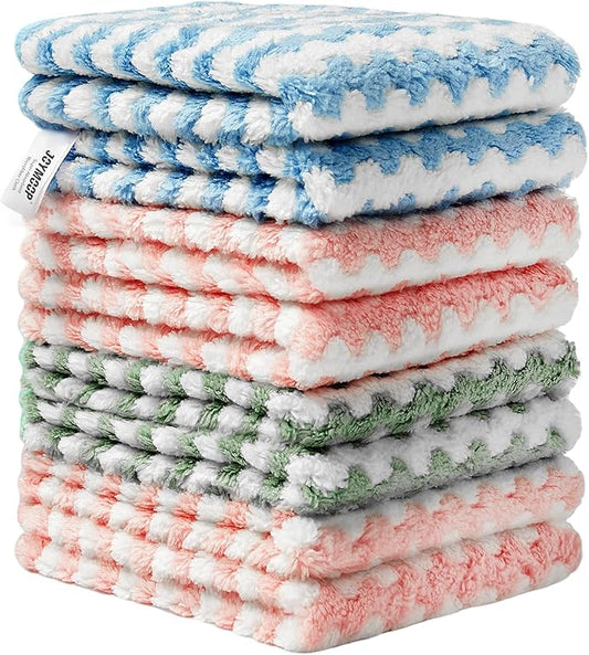 JOYMOOP Microfiber Cleaning Cloth, Mixed Color Towels with Edging, Medium-Small Size 8 Pack (9.8" x 11.8"), Absorbent Streak Free Lint Free Rags for Cleaning, Reusable and Washable Towels