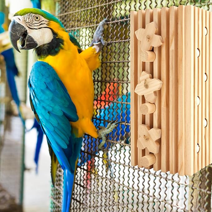 12 x 5 x 4 Inches Extra Large Macaw Toys Bird Parrot Toy Activity Block Multicolored Natural Wooden Parrot Cage Chewing Toys for Large Medium Macaws Bird Activity Block