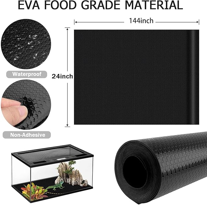 120 Gallon Reptile Terrarium Tank Mat Liner, 24 inch Wide Bearded Dragon Flooring Substrate for 4x2x2 Reptile Enclosure Liners Mat, Reptile Carpet Bedding for Leopard Gecko,Lizard, Black