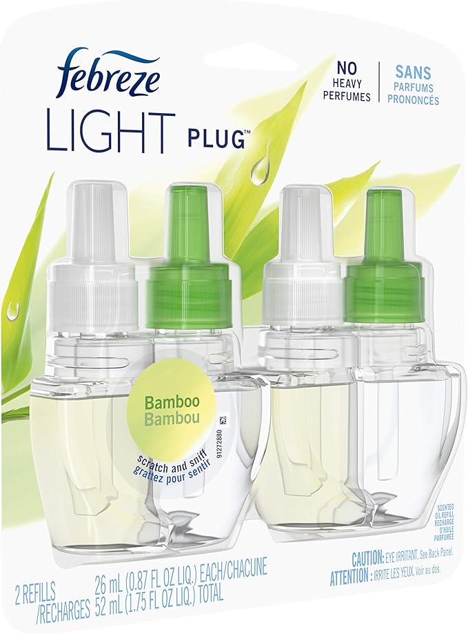 Febreze LIGHT Fade Defy PLUG Air Freshener, Bamboo, (2) .87 fl. oz. Oil Refill
