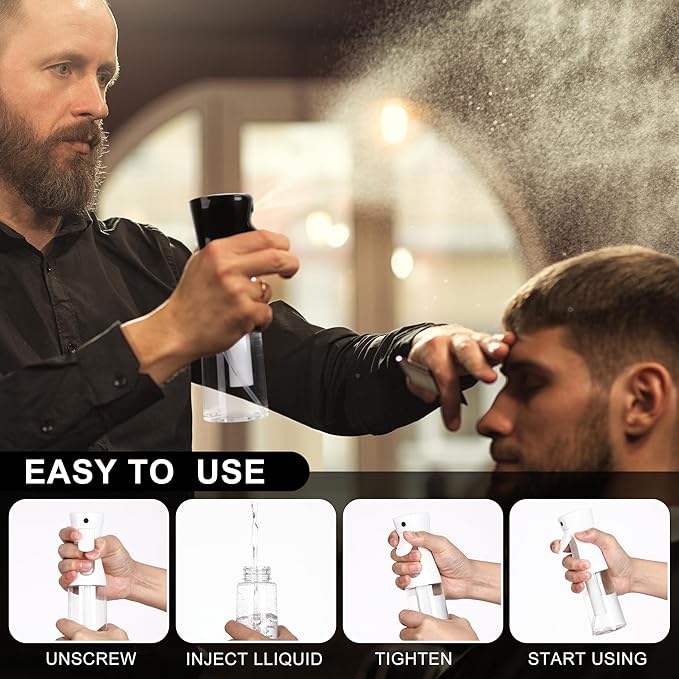 hair spray bottle, ultra-fine spray continuous spray bottle (200ml/6.8oz), used for hair design, vegetation, cleaning and skin care - empty, reusable (Black)