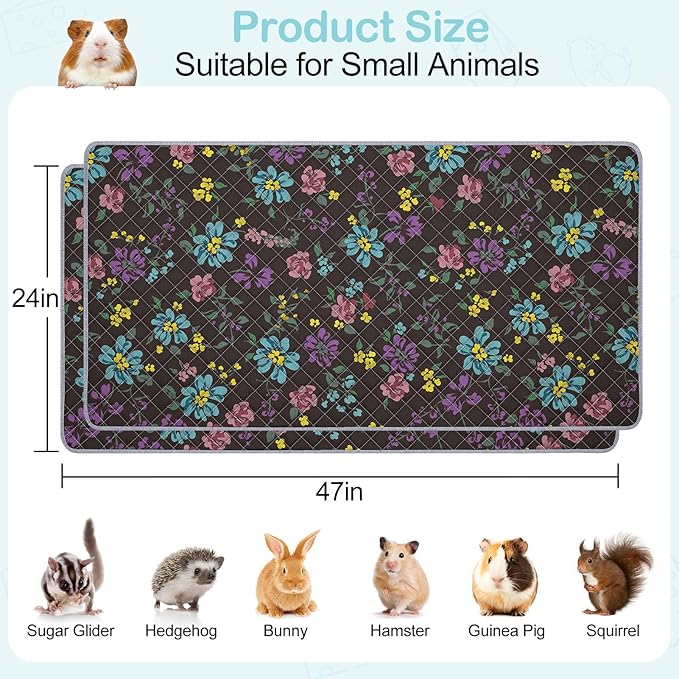 2 Pack Guinea Pig Bedding, Washable Guinea Pig Cage Liner Reusable Guinea Pig Mat Waterproof Guinea Pig Bedding for Cage, Super Absorbant Guinea Pig Pee Pads for Small Animals Hamster Rabbit Squirrel