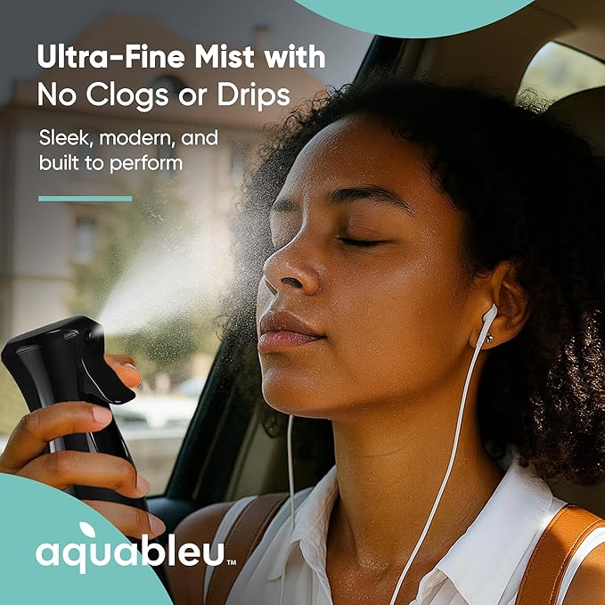 Aquableu Spray Bottle for Hair – Continuous Mist Spray Bottle for Hair Care, Styling, Cleaning, Plants, Pets & Essential Oils (Variety Pack of 2 - Black & White, 6.76oz/200ml)