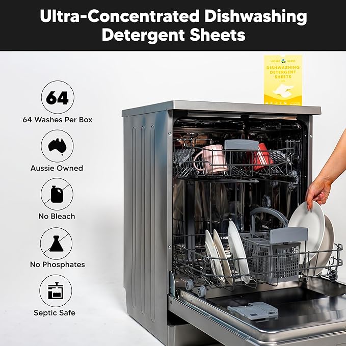 Lucent Globe Dishwasher Dishwashing Detergent Sheets, Dish Soap & Dishwashing Tablets Alternative. Plant-Based, Eco-Friendly, Fully Biodegradable, Lemon Scent & Plastic Free Packaging (64 Sheets)