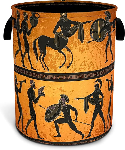 Ancient Greek Warrior Laundry Basket Mural Oxford Cloth Laundry Hamper With Handle Foldable Portable Clothes Storage Basket 18.9 X 16.5 In Storage Bag For Laundry Room/Bathroom/Bedroom/Dormitories